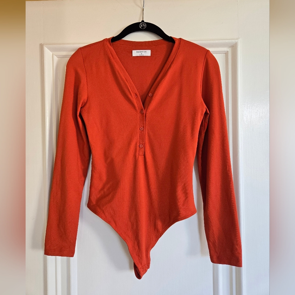 Aritzia Babaton Rust Orange Long Sleeve Thong Bodysuit
